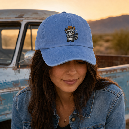 Cowboy Raccoon Embroidered Washed Cap - Washed Cap - alternate angle
