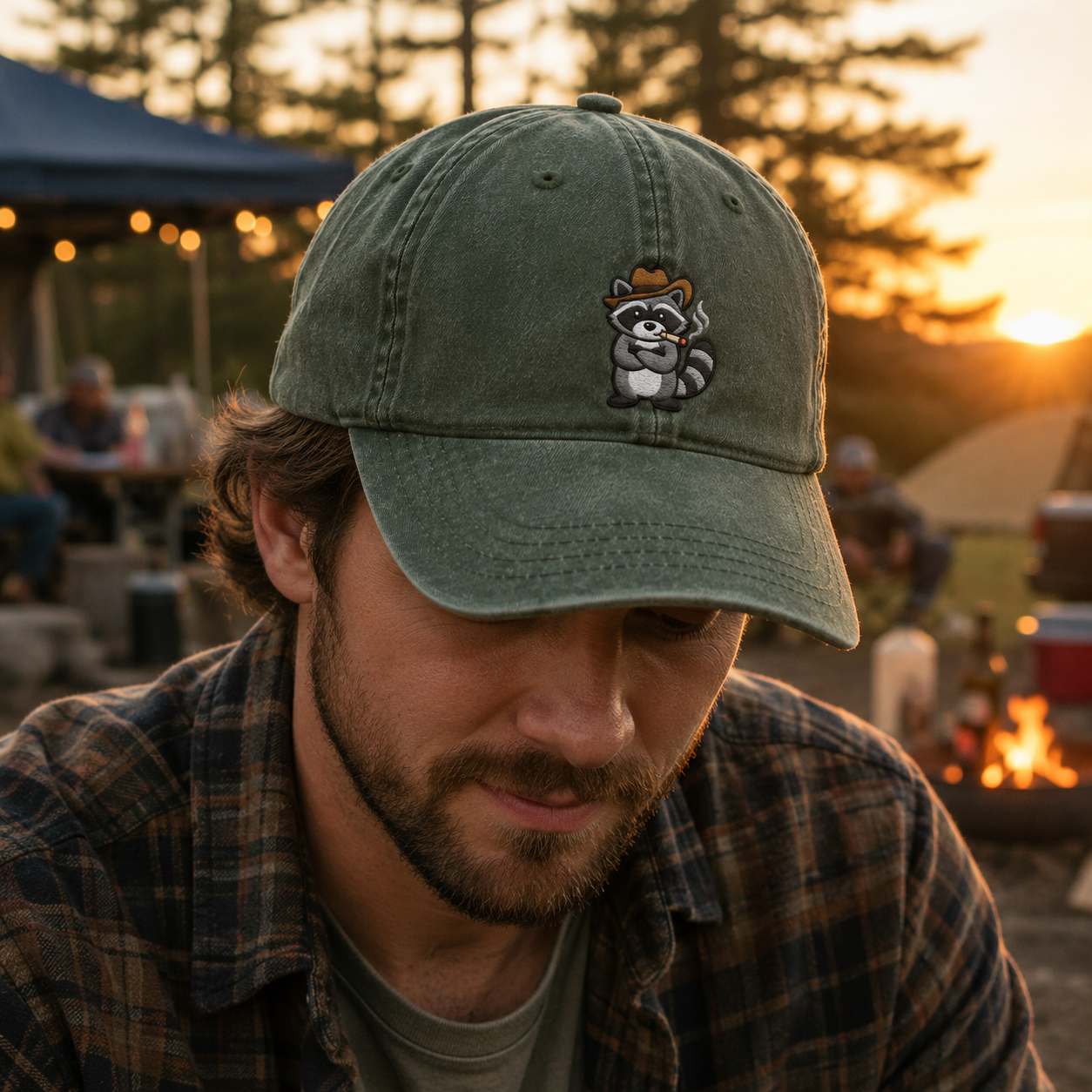 Cowboy Raccoon Embroidered Washed Cap - Washed Cap - detail