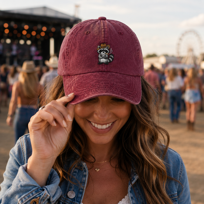 Cowboy Raccoon Embroidered Washed Cap - Washed Cap - lifestyle