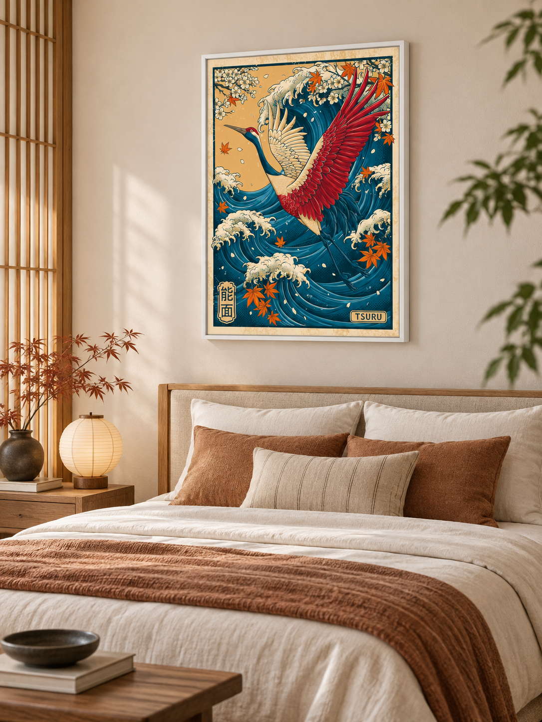 Crane Over the Waves Ukiyo-e Print - Wall Art Decor - detail view - crane wave ukiyo-e print, japanese crane wall art