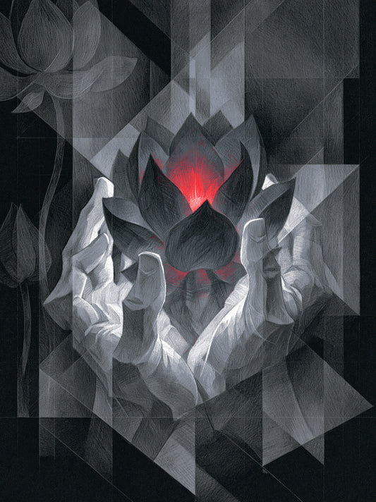 Crimson Lotus Wall Art - Wall Art Decor - front view - crimson lotus wall art, dark lotus art print