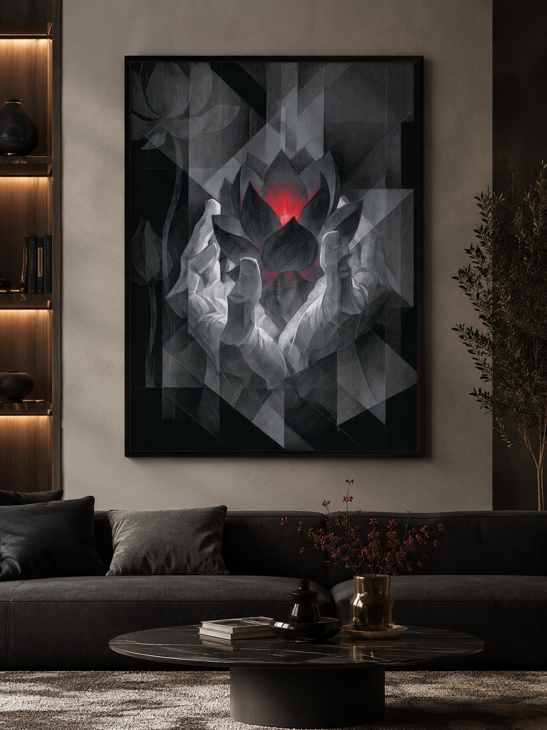 Crimson Lotus Wall Art - Wall Art Decor - detail view - crimson lotus wall art, dark lotus art print