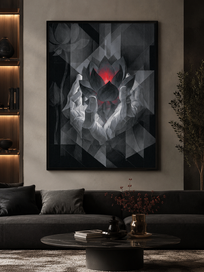 Crimson Lotus Wall Art - Wall Art Decor - detail view - crimson lotus wall art, dark lotus art print