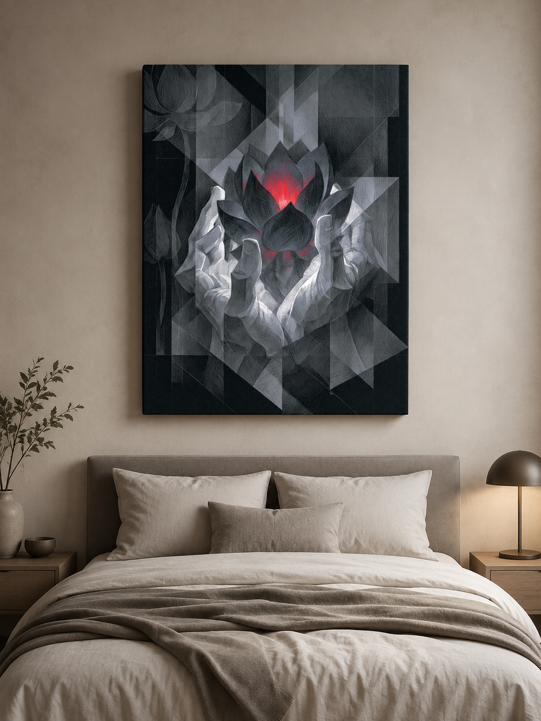 Crimson Lotus Wall Art - Wall Art Decor - lifestyle shot - crimson lotus wall art, dark lotus art print