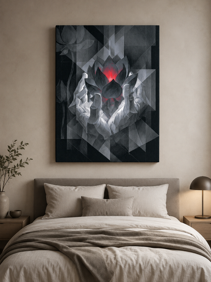 Crimson Lotus Wall Art - Wall Art Decor - lifestyle shot - crimson lotus wall art, dark lotus art print