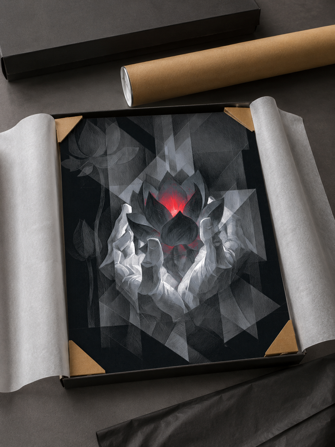 Crimson Lotus Wall Art - Wall Art Decor - detail view - crimson lotus wall art, dark lotus art print