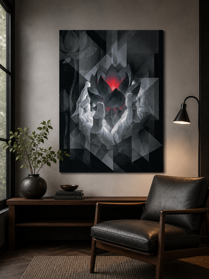 Crimson Lotus Wall Art - Wall Art Decor - lifestyle shot - crimson lotus wall art, dark lotus art print