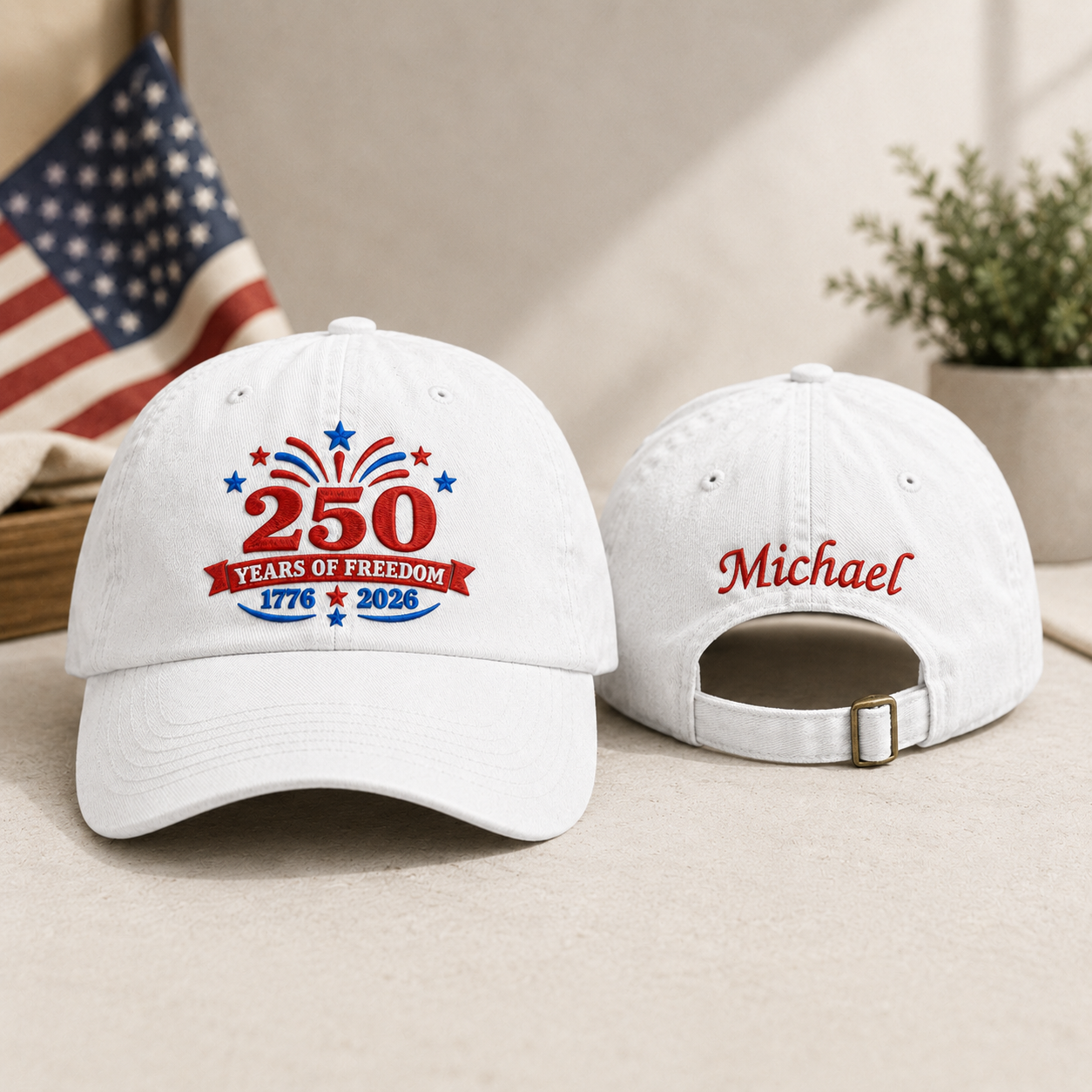 250 Years of Freedom Bold Embroidered Washed Cap - Embroidered Cap View