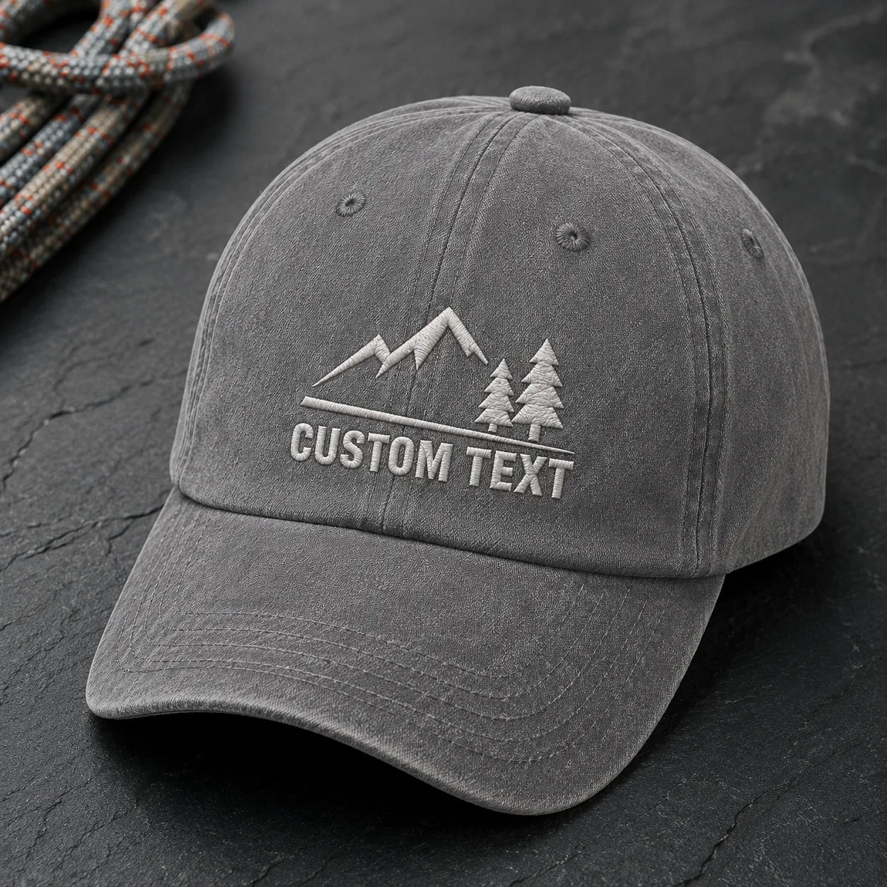 Custom Text Mountain Washed Cap - washed cap - alternate angle