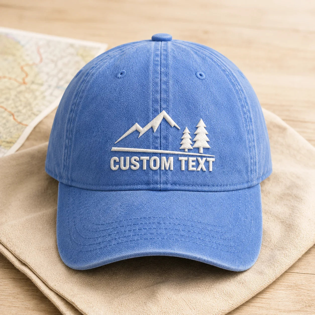 Custom Text Mountain Washed Cap - washed cap - in use