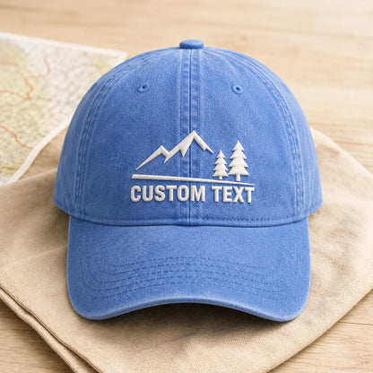 Custom Text Mountain Washed Cap - washed cap - in use