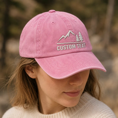 Custom Text Mountain Washed Cap - washed cap - side view
