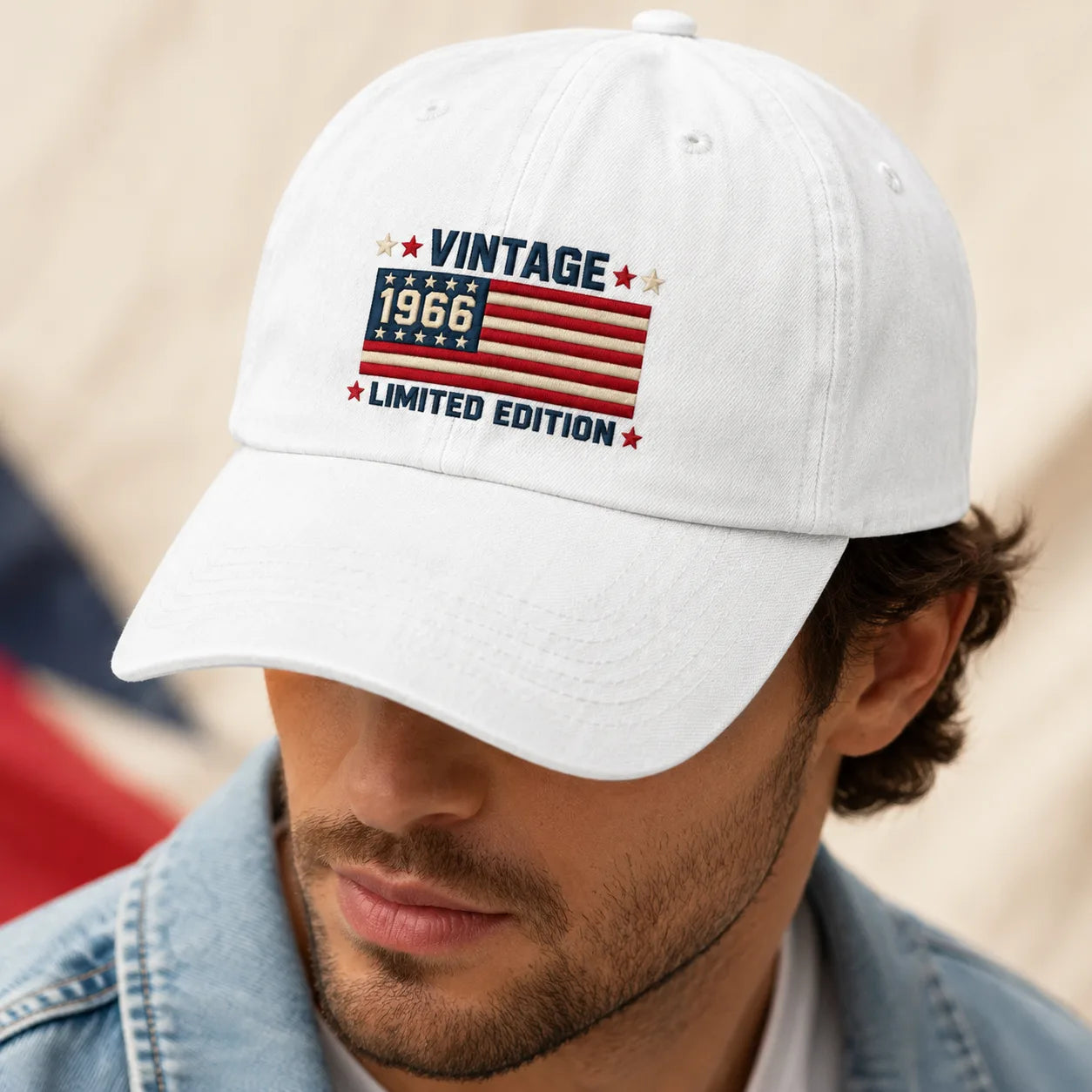 Custom Vintage Birth Year American Flag Washed Cap - washed cap - alternate angle
