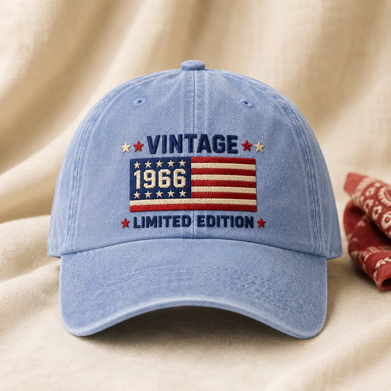 Custom Vintage Birth Year American Flag Washed Cap - washed cap - detail
