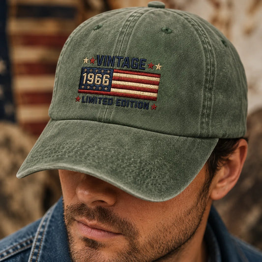 Custom Vintage Birth Year American Flag Washed Cap - washed cap - front view