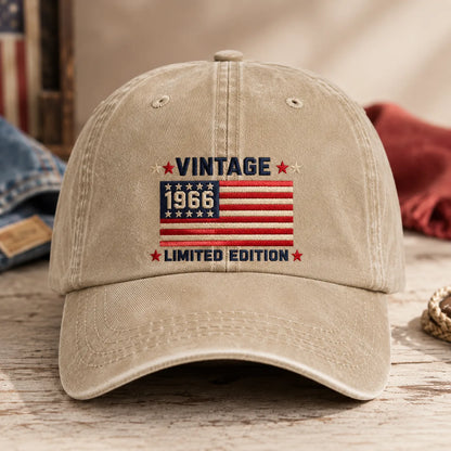 Custom Vintage Birth Year American Flag Washed Cap - washed cap - side view