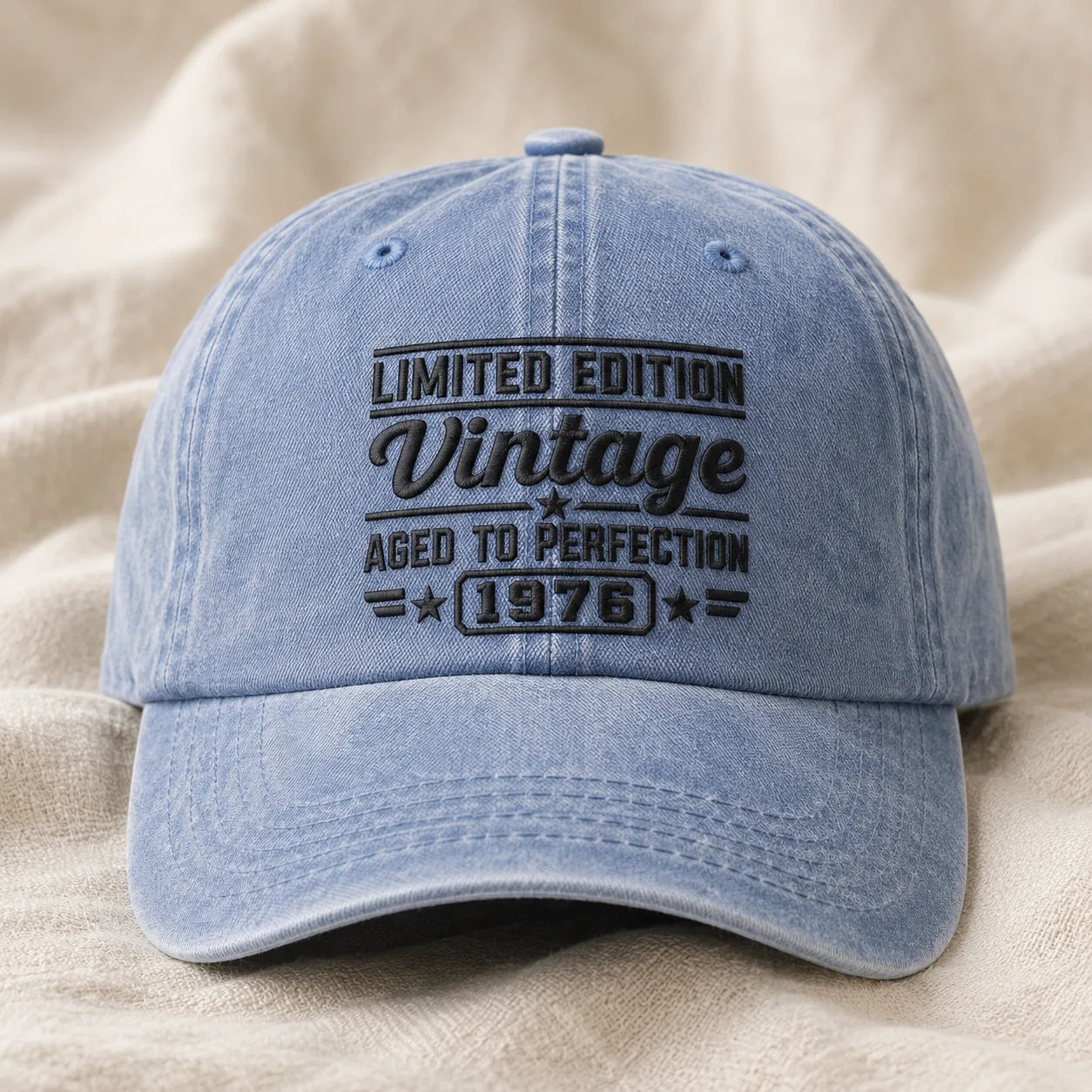 Custom Vintage Birth Year Gear Washed Cap - washed cap - detail