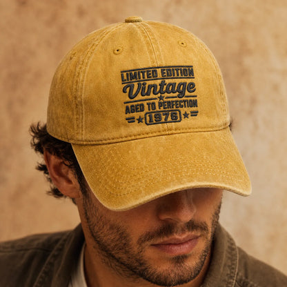 Custom Vintage Birth Year Gear Washed Cap - washed cap - front view