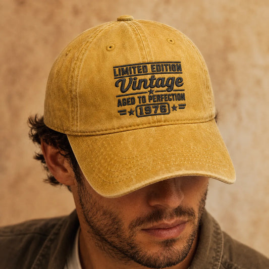 Custom Vintage Birth Year Gear Washed Cap - washed cap - front view