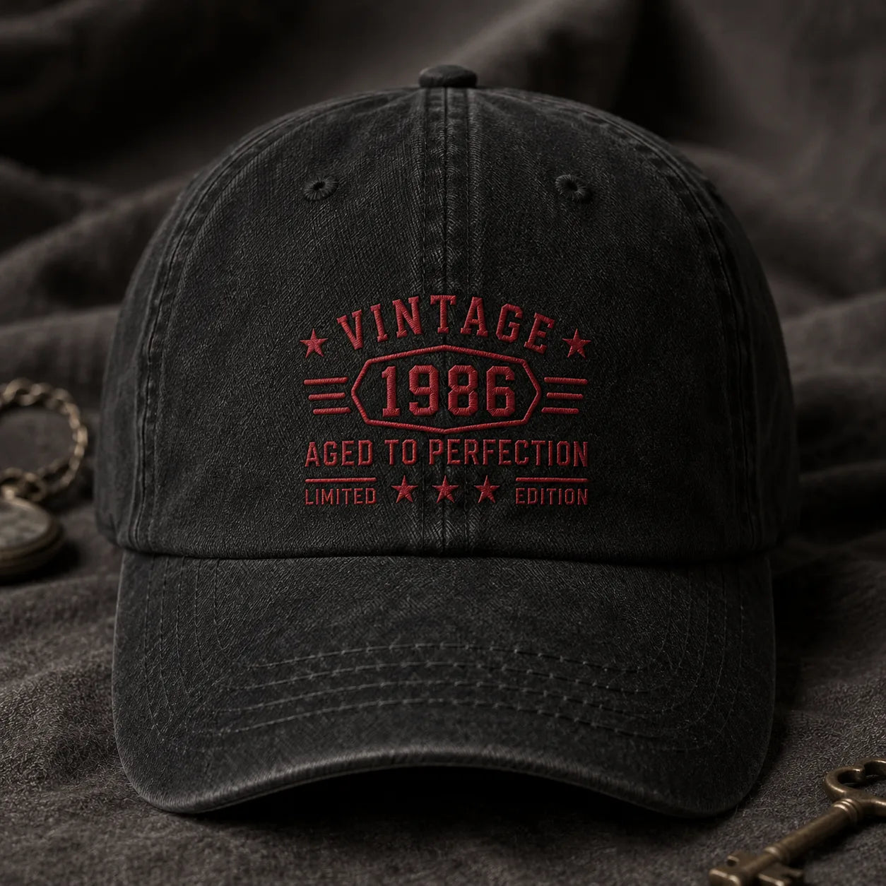 Custom Vintage Birth Year Washed Cap - washed cap - front view