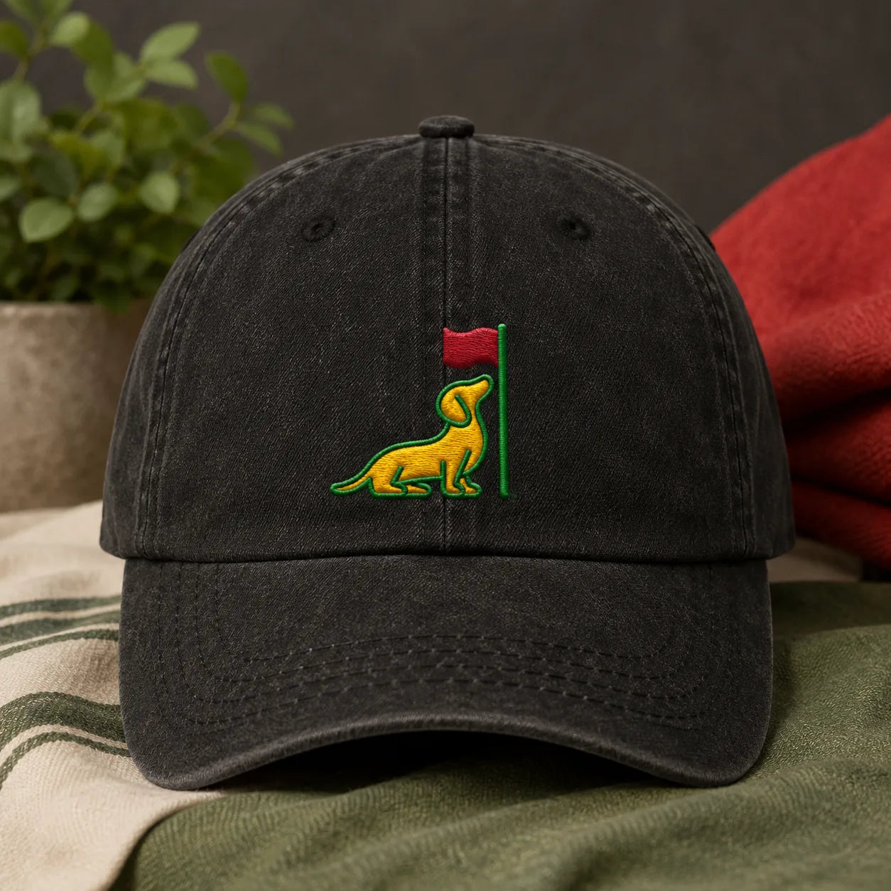 Dachshund Golf Flag Washed Cap - washed cap - alternate angle