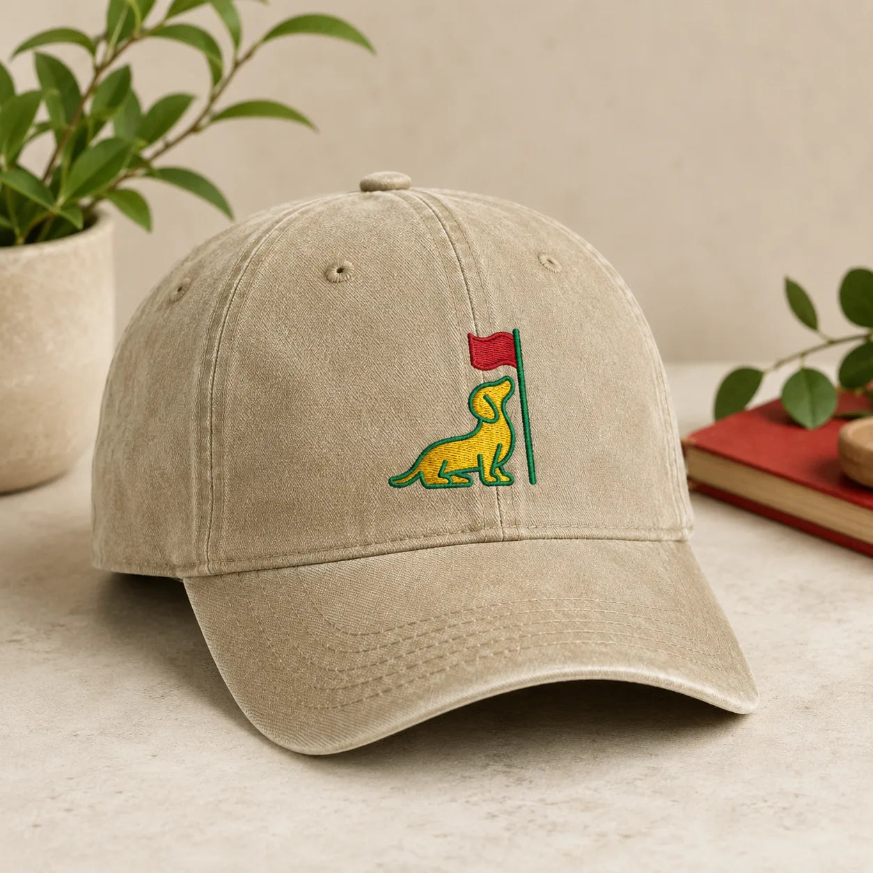Dachshund Golf Flag Washed Cap - washed cap - detail