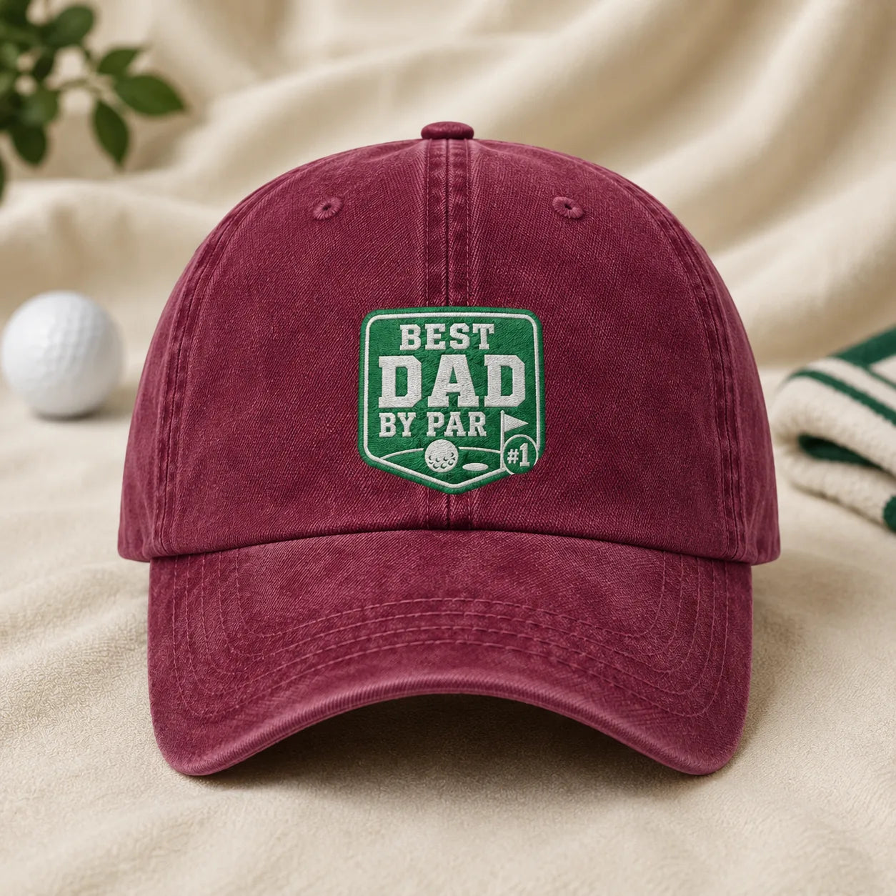 Dad By Par Golf Funny Father Washed Cap - washed cap - detail