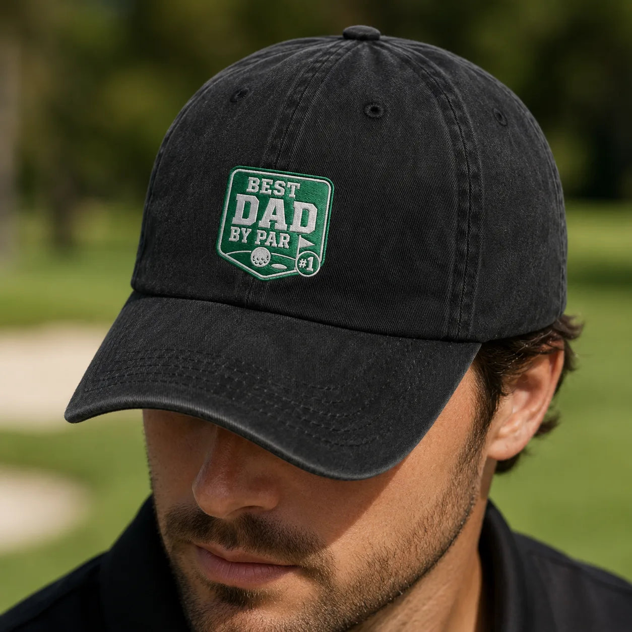 Dad By Par Golf Funny Father Washed Cap - washed cap - front view