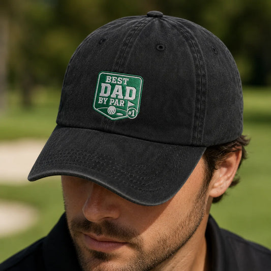 Dad By Par Golf Funny Father Washed Cap - washed cap - front view