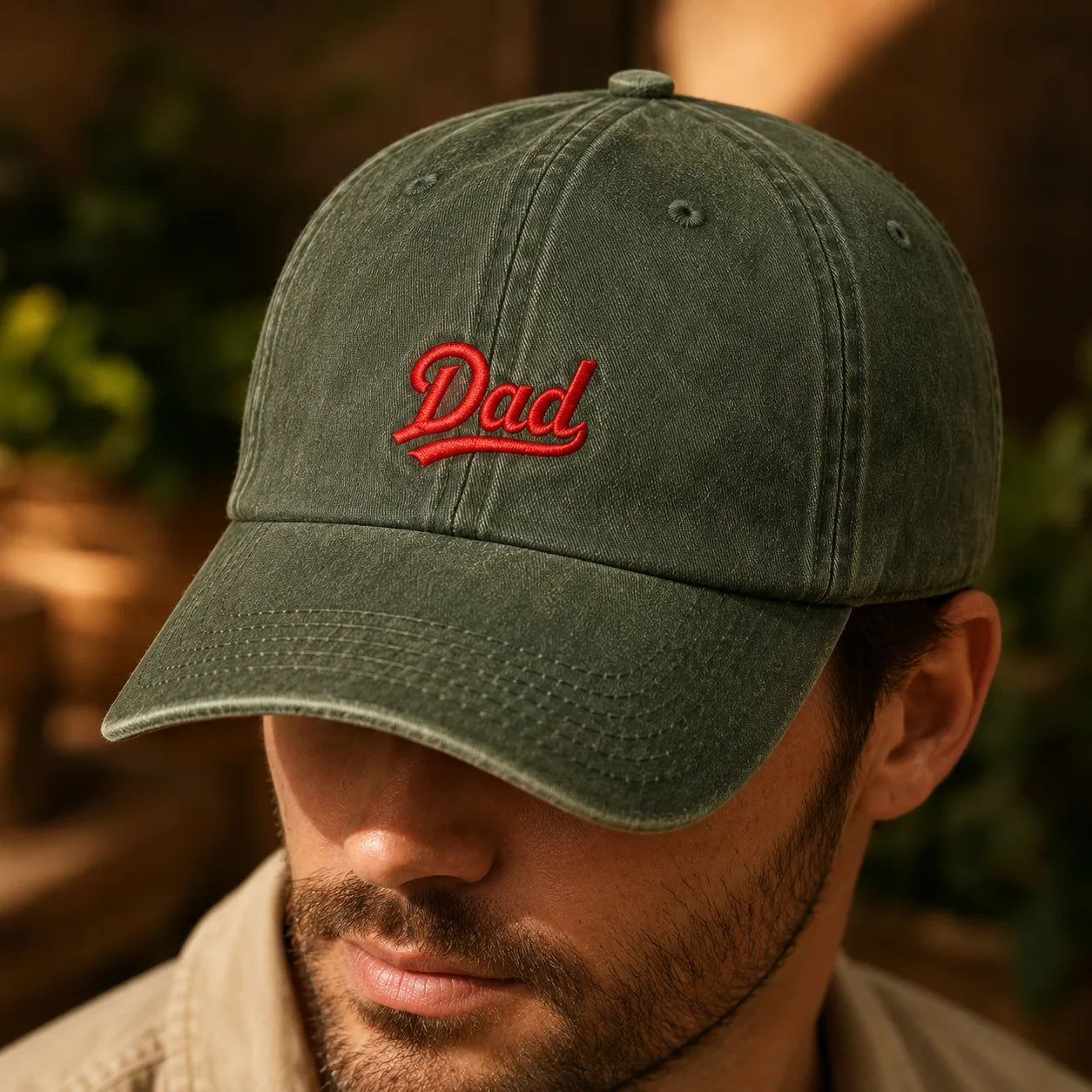 Dad Embroidered Adjustable Washed Cap - washed cap - detail