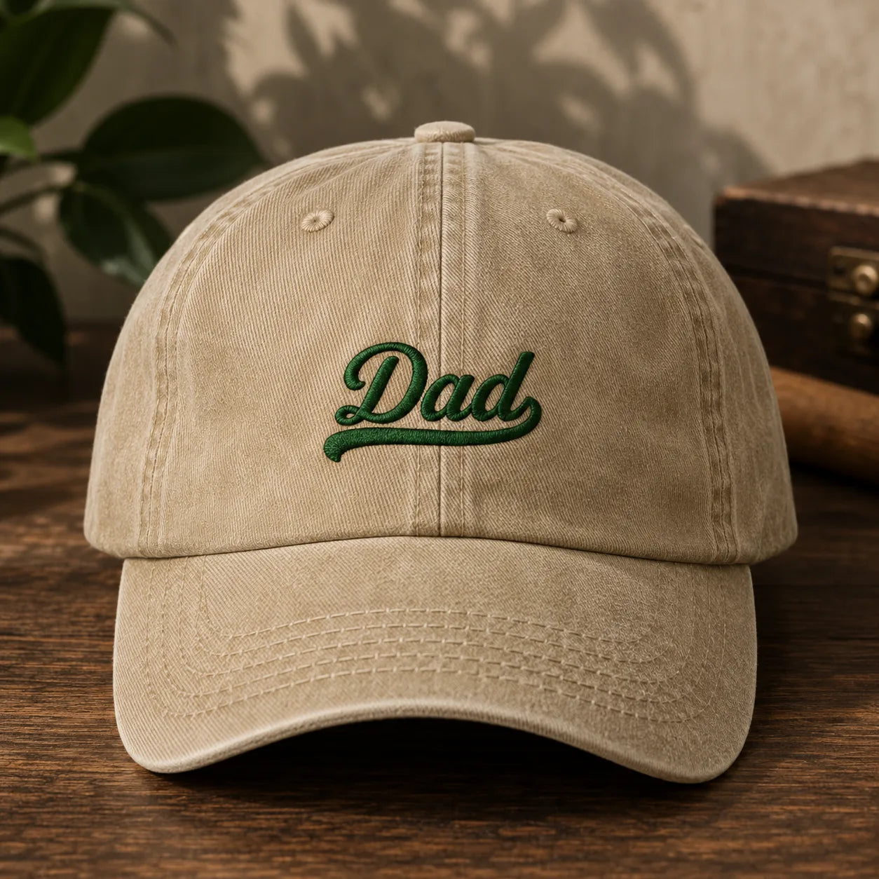 Dad Embroidered Green Script Washed Cap - washed cap - front view