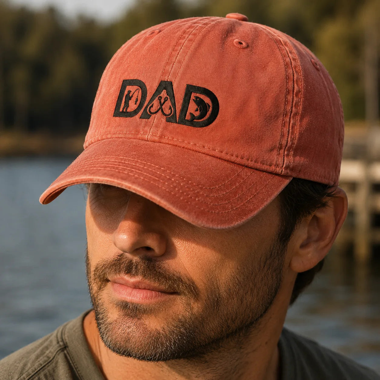 Dad Fishing Washed Cap - washed cap - detail