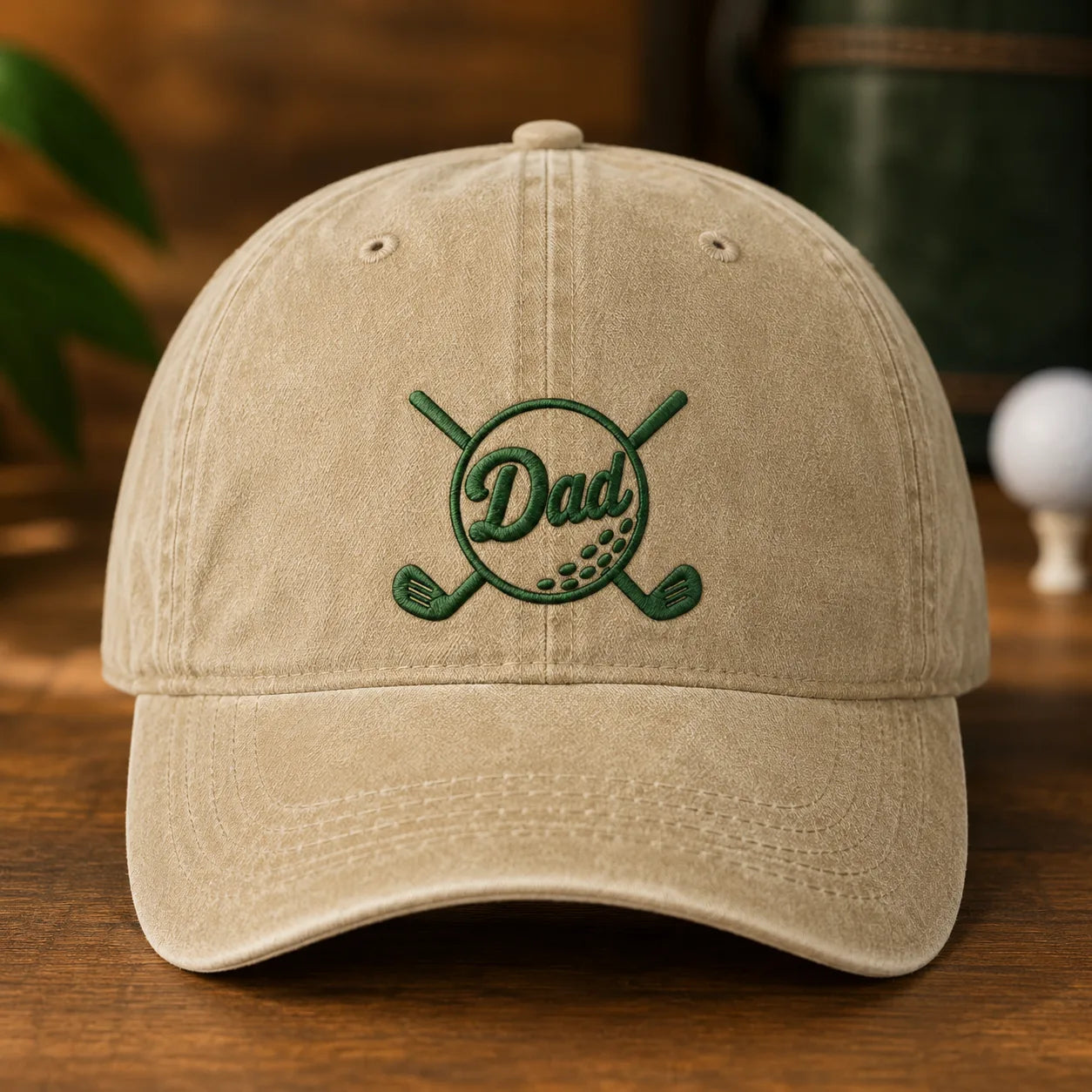 Dad Golf Embroidered Clubs Washed Cap - washed cap - side view