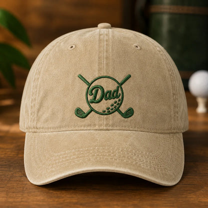 Dad Golf Embroidered Clubs Washed Cap - washed cap - side view