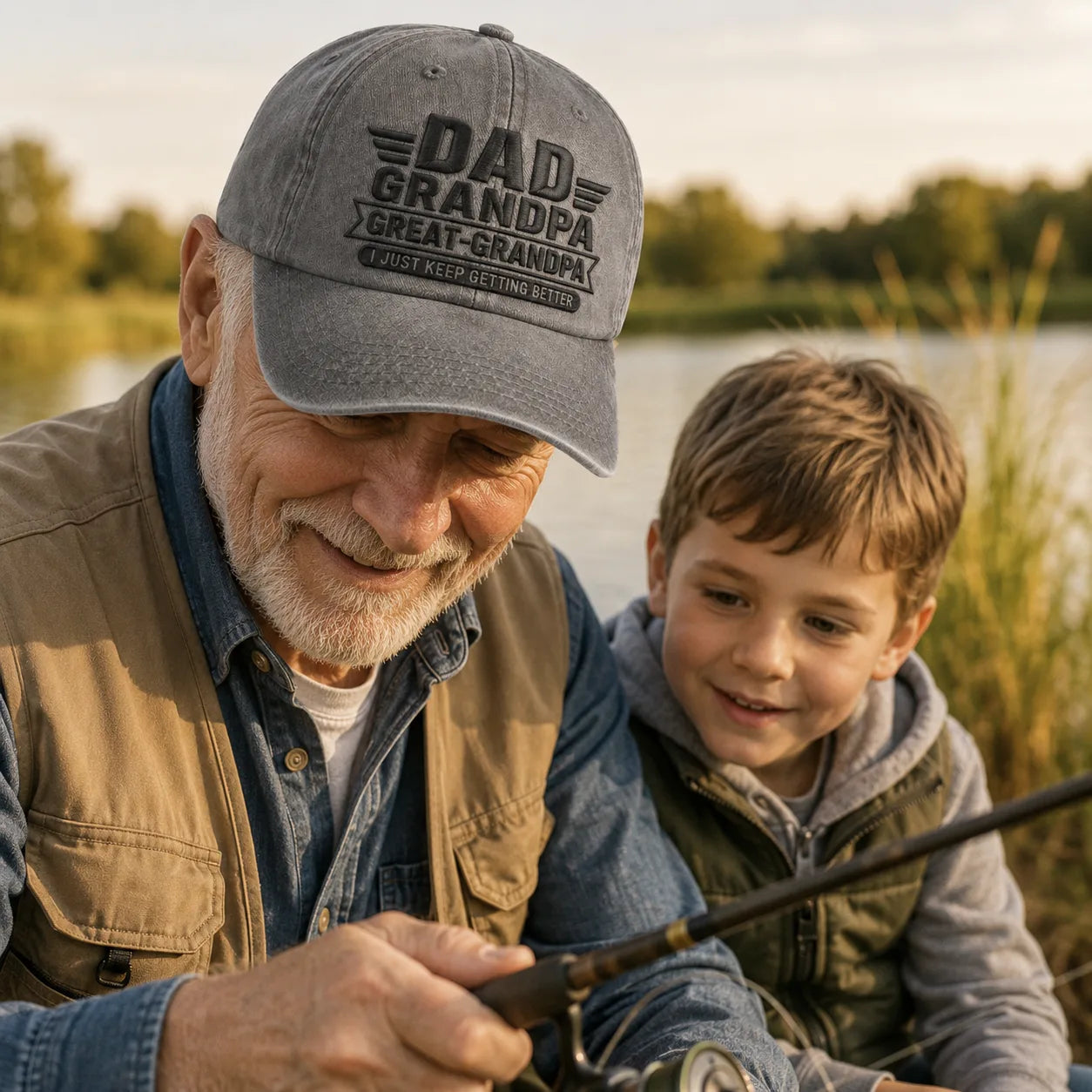 Dad Grandpa Great-Grandpa Adjustable Washed Cap - washed cap - detail