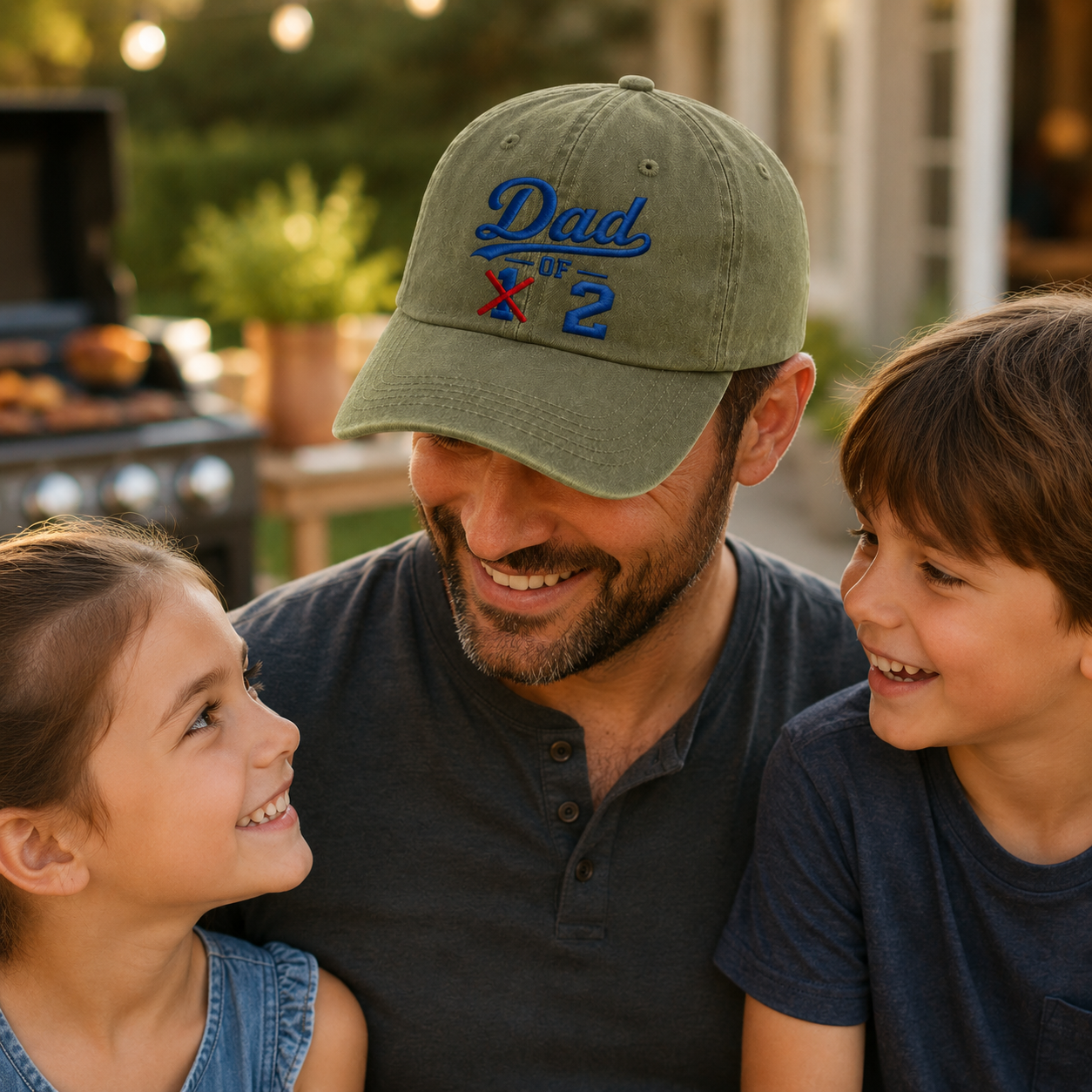 Dad Of 2 Embroidered Washed Cap - Washed Cap - detail