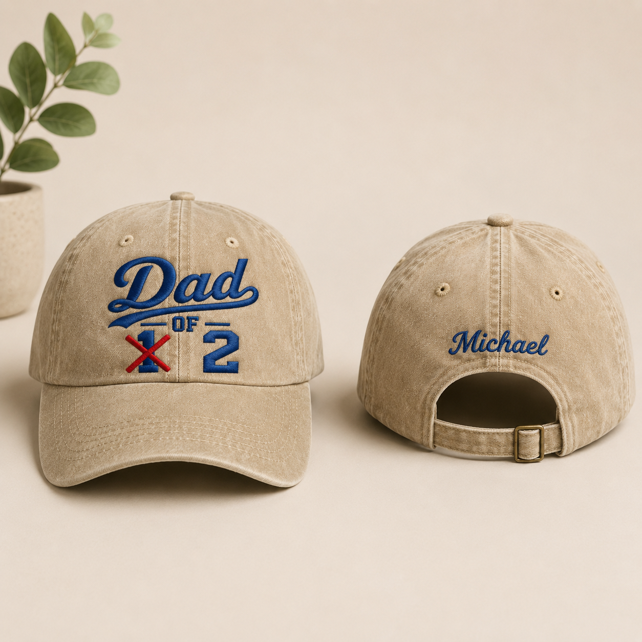 Dad Of 2 Embroidered Washed Cap - Washed Cap - front view