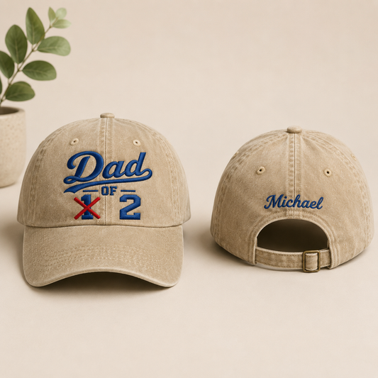 Dad Of 2 Embroidered Washed Cap - Washed Cap - front view