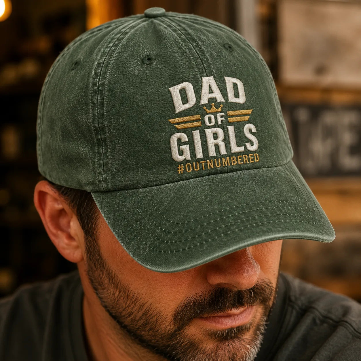 Dad Of Girls #Outnumbered Washed Cap - washed cap - detail