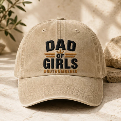 Dad Of Girls #Outnumbered Washed Cap - washed cap - side view