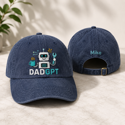 DadGPT Robot Washed Cap - Washed Cap - front view