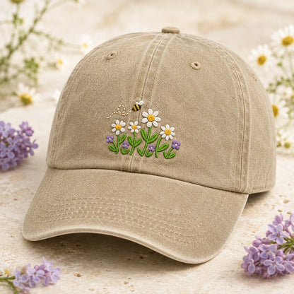 Daisy Bee Embroidered Washed Cap - washed cap - lifestyle