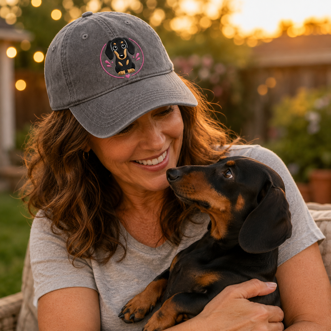 Daisy Dachshund Embroidered Washed Cap - Washed Cap - alternate angle