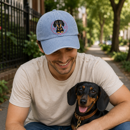 Daisy Dachshund Embroidered Washed Cap - Washed Cap - detail