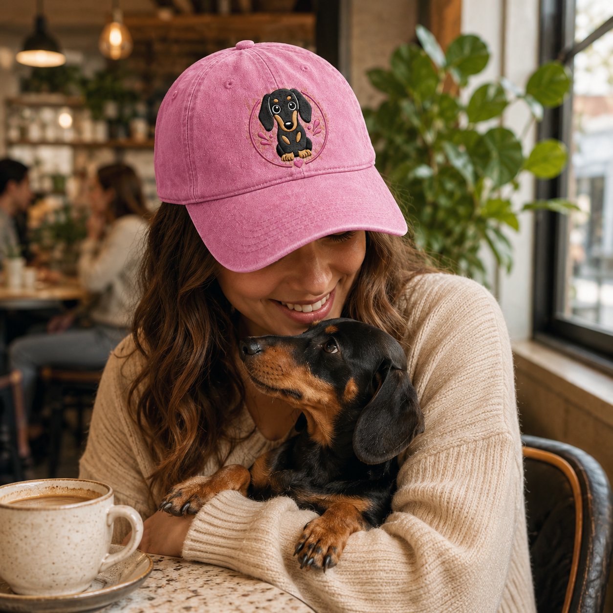 Daisy Dachshund Embroidered Washed Cap - Washed Cap - lifestyle