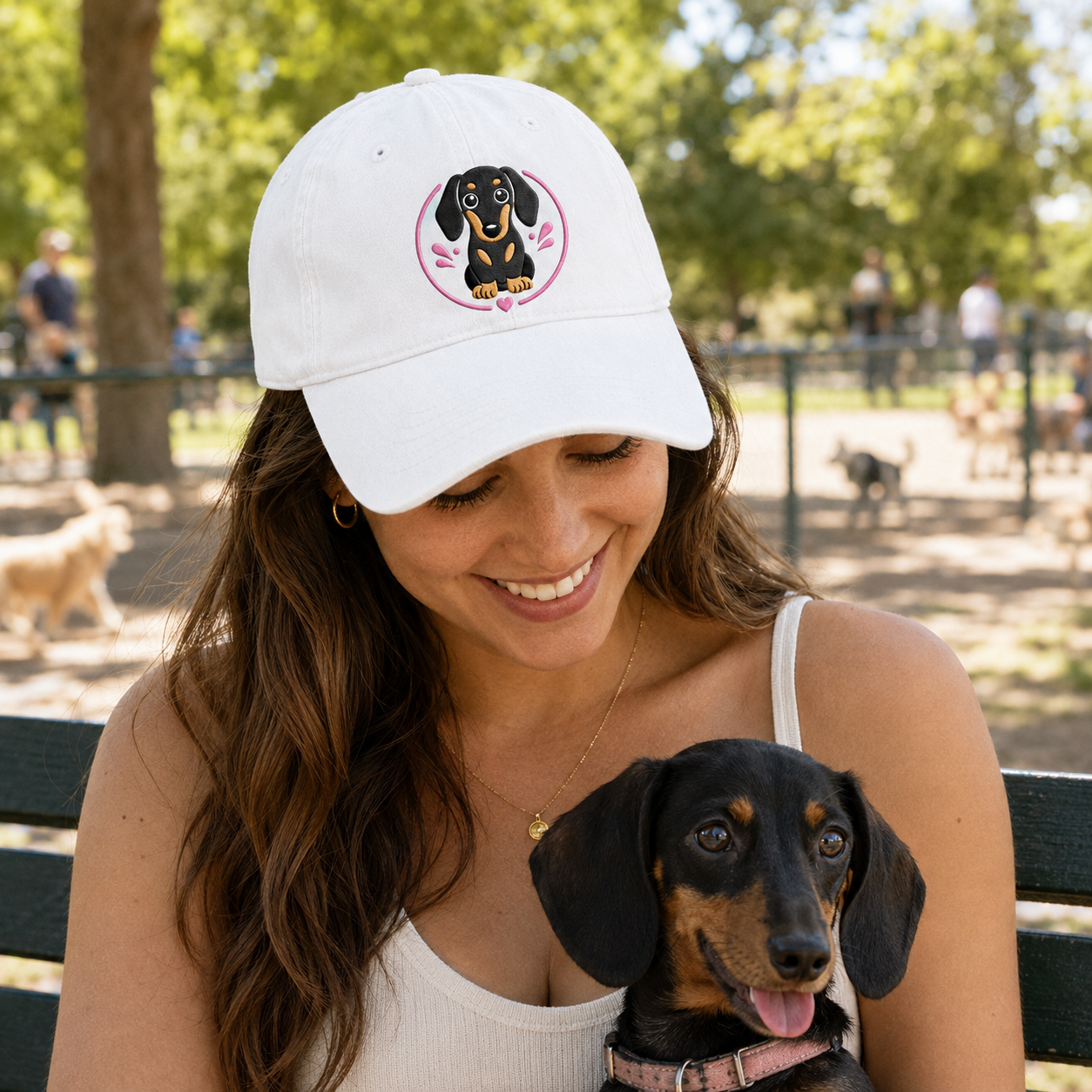 Daisy Dachshund Embroidered Washed Cap - Washed Cap - side view