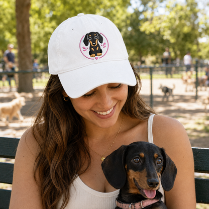 Daisy Dachshund Embroidered Washed Cap - Washed Cap - side view