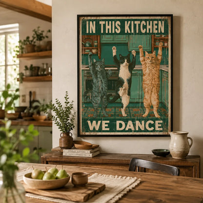 Dancing Cats Kitchen Wall Art Decor - Wall Art Decor - in use