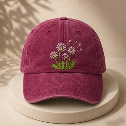 Dandelion Embroidered Washed Cap - washed cap - alternate angle