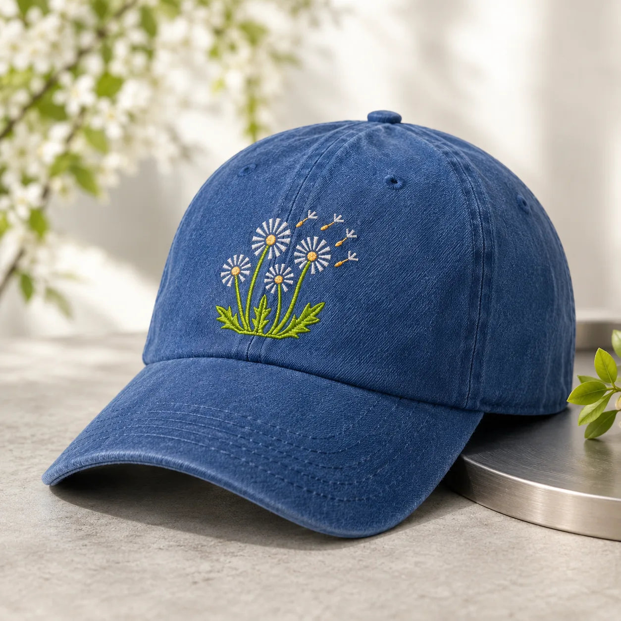 Dandelion Embroidered Washed Cap - washed cap - in use
